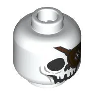 Minifig Head One-Eyed Willie, Skeleton Skull, Dark Brown Eyepatch, Silver Jewels / White
