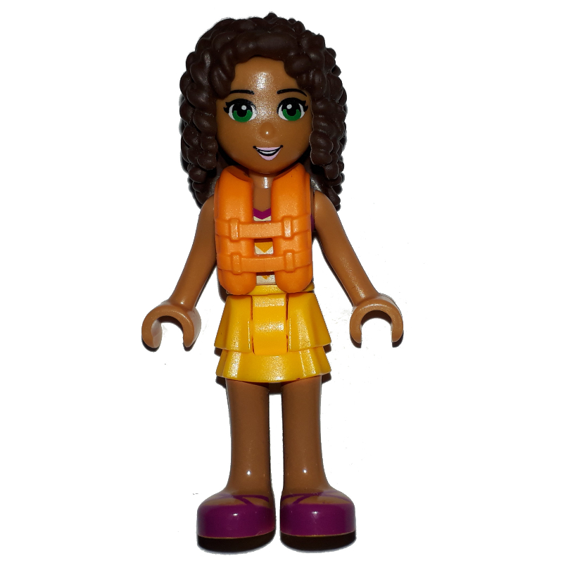 Lego Andrea - Bright Light Orange Layered Skirt, Halter Top with Bright Light Orange Chevron Stripes and Life Jacket