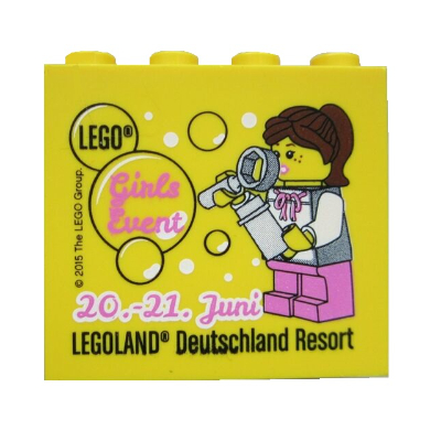 Lego Brick 2 x 4 x 3 with 'LEGOLAND Deutschland Resort LEGO Girls Event 20.-21. Juni' Print / Yellow