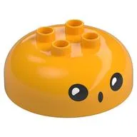 Duplo Brick Round 4 x 4 Dome Top with 2 x 2 Studs with Black Face, Surprised Print / Bright Light Orange