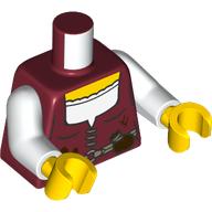 Lego Torso, Vest, White Top, Dark Tan Belt, Dark Brown Pouch print, White Arms, Yellow Hands / Dark Red