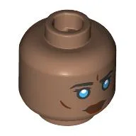 Minifig Head Dr. Liet-Kynes, Black Eyebrows, Dark Azure Eyes, Dark Red Lips / Silver Mask / Medium Brown