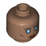 Lego Minifig Head Dr. Liet-Kynes, Black Eyebrows, Dark Azure Eyes, Dark Red Lips / Silver Mask / Medium Brown
