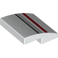 Brick Curved 2 x 2 x 2/3 with Red, Light Bluish Gray and Black Stripes Print / White