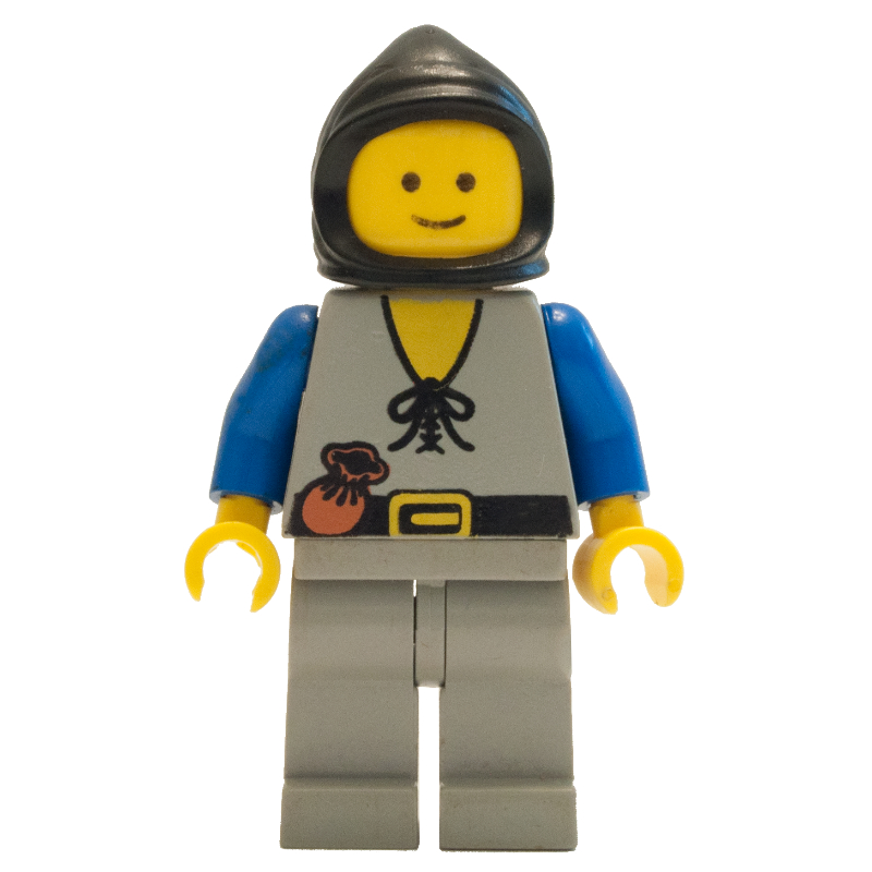 Lego Peasant - Light Gray Legs, Black Hood