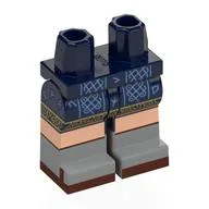 Hips with Dark Blue Legs and Light Bluish Gray Boots Pattern with Sand Blue Runes, Gold Decorations, Light Nougat Knees, Dark Brown Sandals Print / Dark Blue