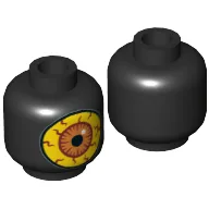 Minifig Head Sparkks, Large Yellow Eye with Red Veins and Orange Iris Print [Hollow Stud] / Black