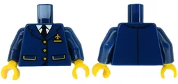 Torso Suit Jacket with 2 Pockets, 3 Gold Buttons, Airplane Pin and Badge, White Shirt, Black Tie Pattern (BAM) / Dark Blue Arms / Yellow Hands / Dark Blue