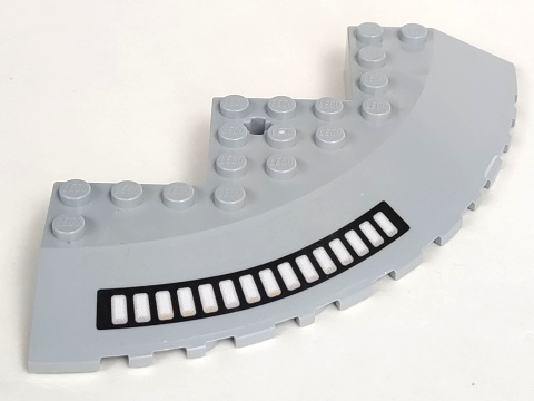 Lego Brick, Round Corner 10 x 10 with Slope 33 Edge, Axle Hole, Facet Cutout with Large Vent Pattern Model Right Side (Sticker) - Set 7678