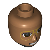 Lego Minidoll Head Male with Gold Glasses, Big Smile, Teeth, Black Beard Print