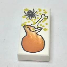 Tile 1 x 2 with Spider and Bag Print / White