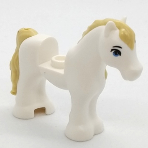 Lego Animal, Horse / Foal, 1 x 1 Cutout, Tan Tail and Mane print / White