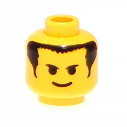 Minifig Head Driver / Soccer Player, Smile, Eyebrows, Short Bangs and Long Hair Print [Blocked Open Stud] / Yellow