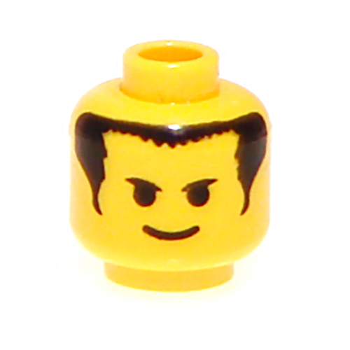 Lego Minifig Head Driver / Soccer Player, Smile, Eyebrows, Short Bangs and Long Hair Print [Blocked Open Stud] / Yellow