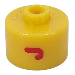 Pen Bead, Round Long, Flat Edge with Red 'J' Print / Yellow