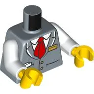 Torso, Suit Jacket, Red Ties, Name Badge, Papers in Pocket, White Shirt Print, White Arms, Yellow Hands / Sand Blue