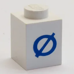 Brick 1 x 1 with Blue Danish 'Ø' Print / White