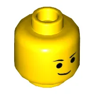 Minifig Head Emmet, Eyebrows, Lopsided Smile / Open Mouth Scared Print / Yellow