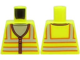Torso Safety Vest with Zipper and Silver and Orange Reflective Stripes over Light Bluish Gray Shirt Pattern / Vibrant Yellow