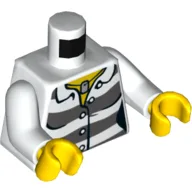 Torso, Prison Shirt with Dark Bluish Gray Stripes, Buttons and ID Tag Print, White Arms, Yellow Hands
