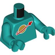 Lego Torso, Classic Space Logo print, Dark Turquoise Arms and Hands / Dark Turquoise