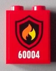 Brick 1 x 2 x 2 with Inside Stud Holder with Black and Yellow Fire Logo Badge Pattern (Sticker) - Set 60004