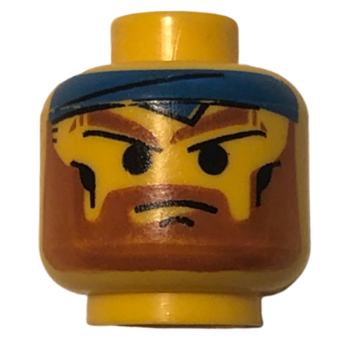 Lego Minifig Head Bandit, Beard with Angry Brown Eyebrows, Moustache and Blue Bandana Print [Blocked Open Stud] / Yellow