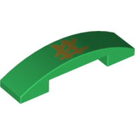 Lego Brick Curved 4 x 1 Double with No Studs and Asian Symbol print / Green