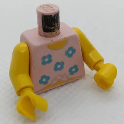 Torso, Shirt, Tied at Bottom with Blue Flowers Print, Yellow Arms and Hands