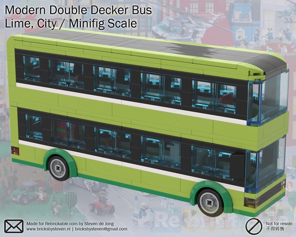 Lego Double Decker Bus (City / Minifig Scale, 2023 Revision, Lime)