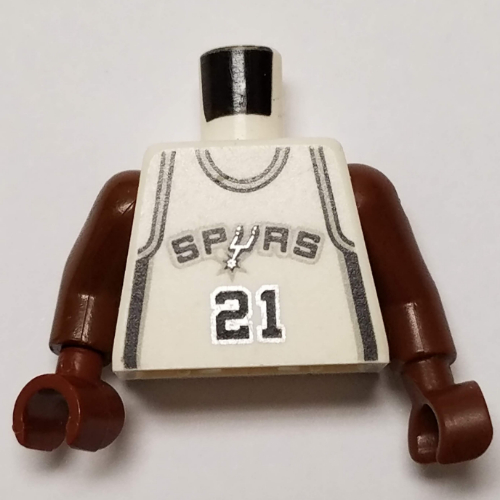 Lego Torso Basketball Jersey, San Antonio Spurs '21' Print, Long One Piece Arms Brown (NBA) / White