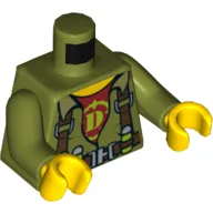 Torso Dino Shirt and Harness, Dark Red Undershirt with 'D' Print, Olive Green Arms, Yellow Hands / Olive Green