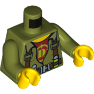 Lego Torso Dino Shirt and Harness, Dark Red Undershirt with 'D' Print, Olive Green Arms, Yellow Hands / Olive Green