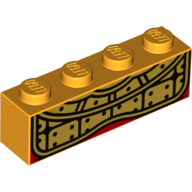 Lego Brick 1 x 4 with Gold Decorations print (Monkie King) / Bright Light Orange