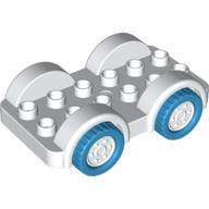 Lego Duplo Car Base 2 x 6 - 4 White Wheels with Dark Azure Tires on 2 Fixed Axles / White