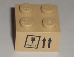 Brick 2 x 2 with 'FRAGILE' Goblet and This Way Up Arrows Pattern (Sticker) - Sets 8196 / 8199