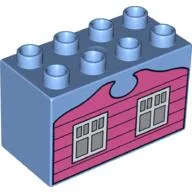 Duplo Brick 2 x 4 x 2 with Windows Print / Medium Blue