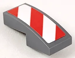 Slope, Curved 2 x 1 x 2/3 with Red and White Danger Stripes (Red Corners) Pattern Model Left Side (Sticker) - Sets 60056 / 60152 / 60223
