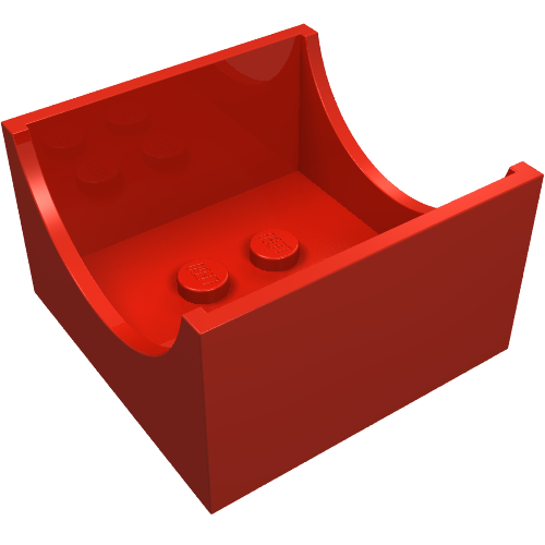 Lego Box 4 x 4 x 2 Bottom with Semicircle Cut-out Ends / Red