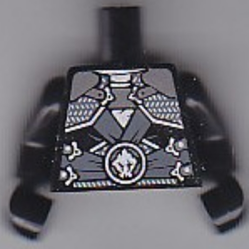 Lego Torso Armor with Silver Plates, Dark Bluish Gray Sash Belt Print, Black Arms and Hands / Black