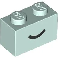 Brick 1 x 2 with Black Curved Line / Smile Print / Light Aqua