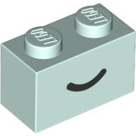 Lego Brick 1 x 2 with Black Curved Line / Smile print / Light Aqua