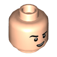 Lego Minifig Head Kenji, Raised Right Eyebrow with Open Mouth Smirk / Scared Print / Light Nougat