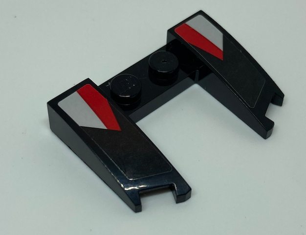 Lego Wedge 3 x 4 x 2/3 Curved with Cutout with Silver and Red Stripes Pattern (Stickers) - Set 75886