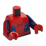 Lego Torso Bodysuit, Black Spider, Webs, Blue Ribs print (Spider-Man), Printed Dark Blue Arms, Red Hands / Red
