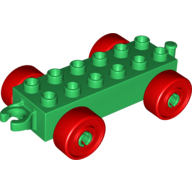 Lego Duplo Car Base 2 x 6 with Open Hitch End and Red Wheels / Green