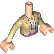 Lego Minidoll Torso Girl Tans Shirt with Lavender/Gold Decorations, Dark Purple Trim, White Shirt, Pendant / Light Nougat