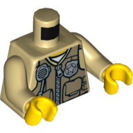 Lego Torso Shirt with Dark Tan Vest with Pockets, Silver Radio and Police Badge / Zipper and 'POLICE' on Back Print, Tan Arms, Yellow Hands / Tan