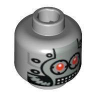 Lego Minifig Head Robot, Silver Faceplate, Red Eyes and Rectangular Grid Mouth [Blocked Open Stud] / Light Bluish Gray