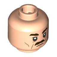 Lego Minifig Head Barty Crouch Sr., Dark Brown Eyebrows, Moustache, Wrinkles / Light Nougat